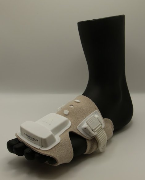 Vena Vitals wearable blood pressure monitor on mannequin foot